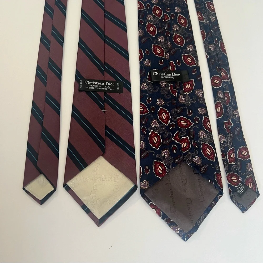 Christian Dior, All Silk, Made in USA,‎ Striped and Patterned Ties Set of 2
